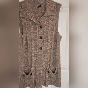 Fylo London XL Brown Cable Knit Pockets Buttons Up Women's Cardigan Vest